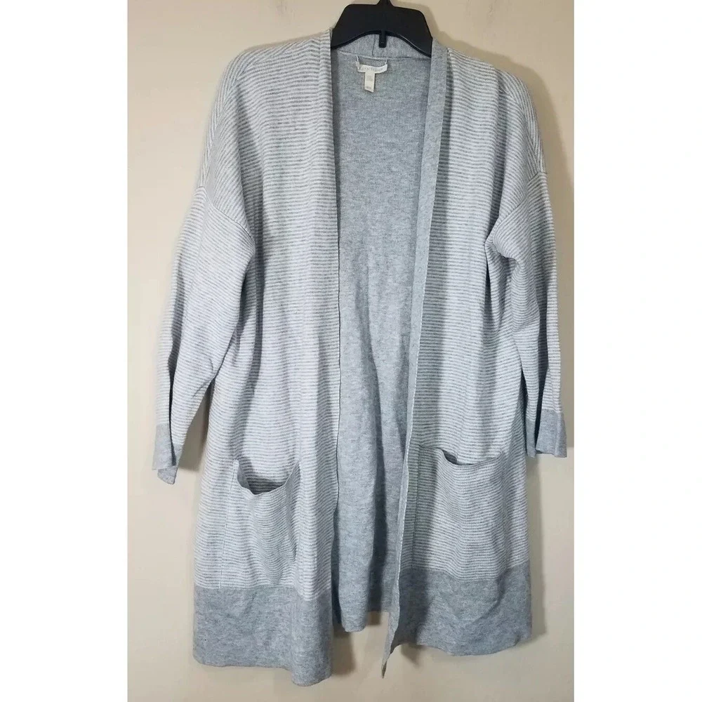 Eileen Fisher Organic Cotton Cashmere Reversible Cardigan Striped Sweater Size M
